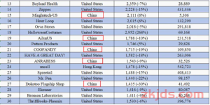 亚马逊11月TOP100卖家出炉，中国卖家顶呱呱