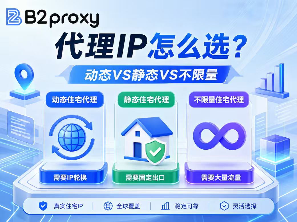 动态VS静态VS不限量:代理IP怎么选?B2proxy实战指南 第1张 动态VS静态VS不限量:代理IP怎么选?B2proxy实战指南 第1张